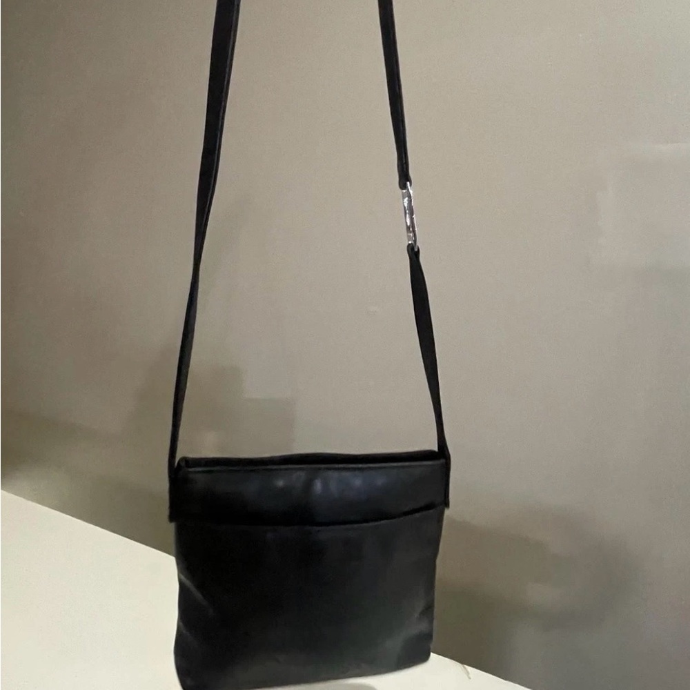 Vintage Ralph Lauren Black Leather Crossbody Shoulder Bag Y2K Silver Logo - Picture 4 of 14